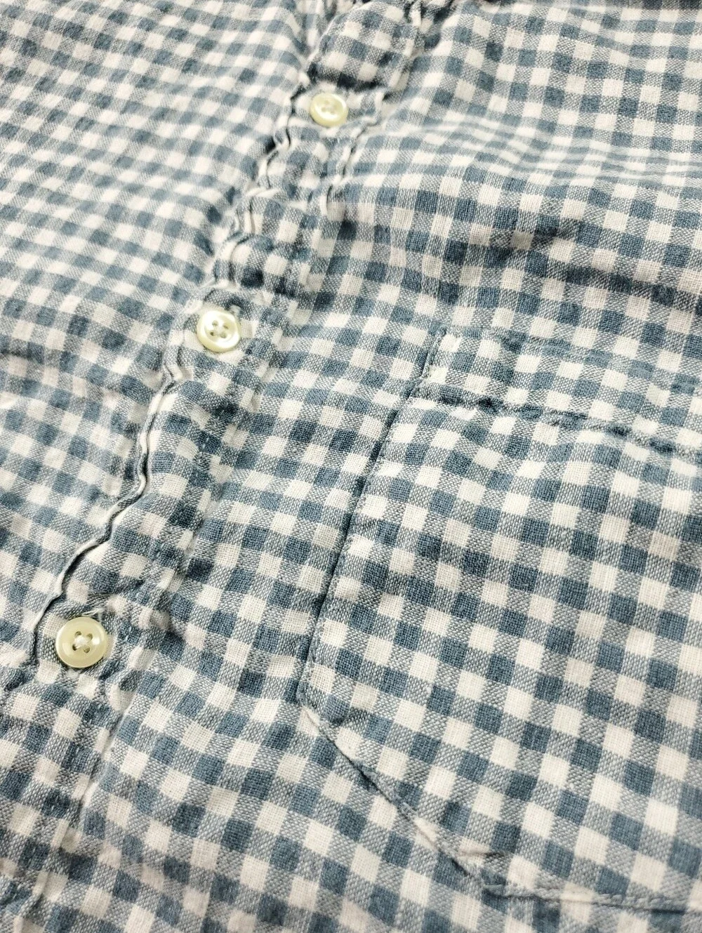 J Crew Linen Shirt Medium Gingham Check Button Down Oxford Blue White Summer